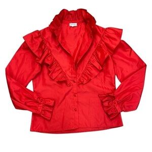 Saks Fifth Avenue Vibrant Red Ruffle Blouse